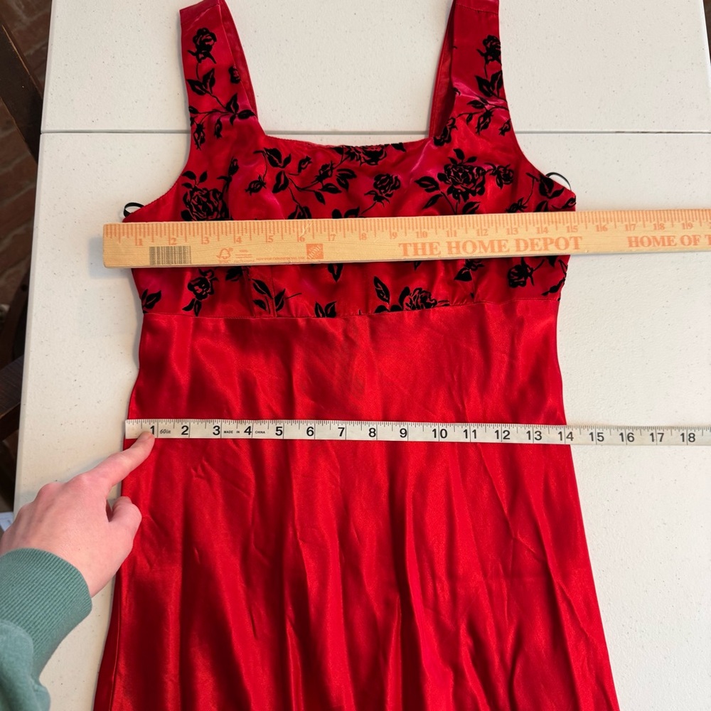 Vintage Y2K Be Smart Red Goth Dress Dark Romance‎ Velvet Rose Midi Maxi Dress - Picture 7 of 9